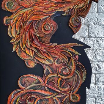 Peinture intitulée "The Phoenix" par Anna Shuvaeva, Œuvre d'art originale, Acrylique Monté sur Panneau de bois