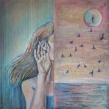 Картина под названием "Listen to the sea" - Anna Shuvaeva, Подлинное произведение искусства, Акрил Установлен на Деревянная…