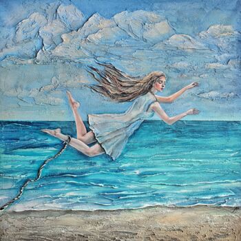 Картина под названием "Flying in a dream" - Anna Shuvaeva, Подлинное произведение искусства, Акрил Установлен на Деревянная…