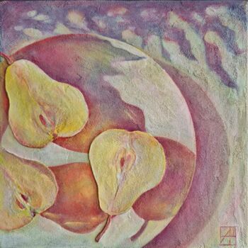 Malerei mit dem Titel "Sunny Pears" von Anna Shuvaeva, Original-Kunstwerk, Acryl Auf Keilrahmen aus Holz montiert