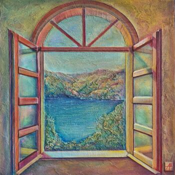 Painting titled "The sunny window" by Anna Shuvaeva, Original Artwork, Acrylic Mounted on Wood Stretcher frame