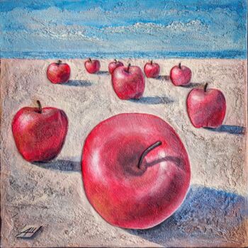 Painting titled "Apples are sunbathi…" by Anna Shuvaeva, Original Artwork, Acrylic Mounted on Wood Stretcher frame