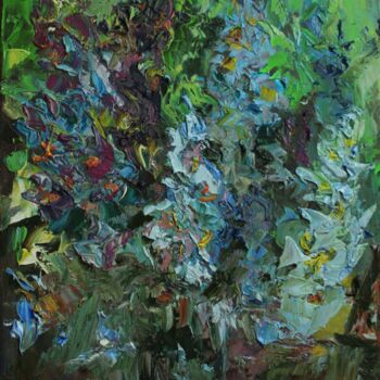 Картина под названием "Дельфиниум в голубо…" - Anna Shwed, Подлинное произведение искусства, Масло