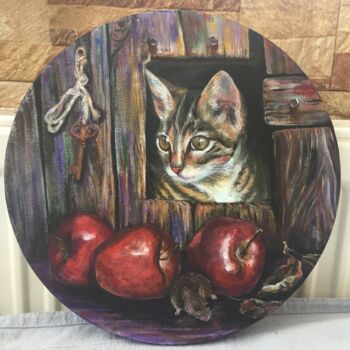Peinture intitulée "Кошка и мышь" par Anna Smol Nova, Œuvre d'art originale, Acrylique