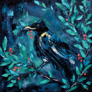 Painting titled "Young raven. Bird a…" by Anna Startseva, Original Artwork, Oil