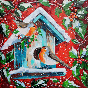 Peinture intitulée "Christmas birds. Ro…" par Anna Startseva, Œuvre d'art originale, Huile