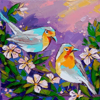 Pittura intitolato "Birds in the garden…" da Anna Startseva, Opera d'arte originale, Olio