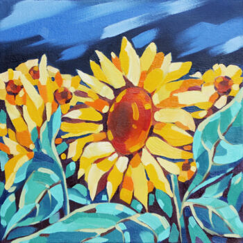 Painting titled "Sunflower. Floral a…" by Anna Startseva, Original Artwork, Oil