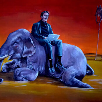 Pittura intitolato "Dali is on an eleph…" da Anna Sukhonosova, Opera d'arte originale, Gouache
