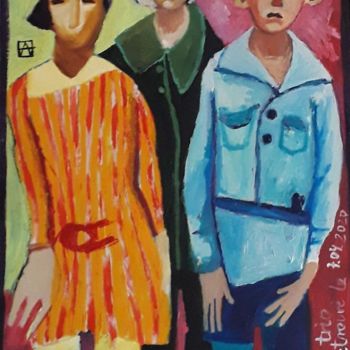 Malerei mit dem Titel "Un trio retrouvé" von Anna Synoradzka, Original-Kunstwerk, Pastell