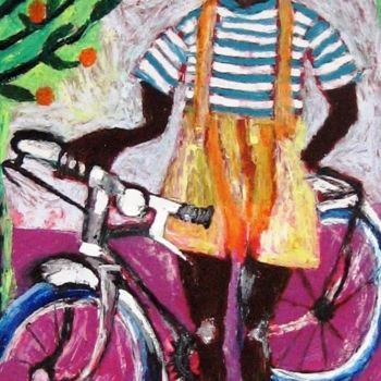Painting titled "Garçon et son vélo." by Anna Synoradzka, Original Artwork, Oil
