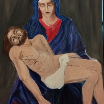 Painting titled "Pieta" by Anna Teluk-Lenkiewicz, Original Artwork, Tempera