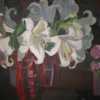 Painting titled "White lilies" by Anna Trigub, Original Artwork, Oil