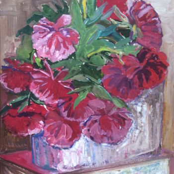 Painting titled "Peonies" by Anna Trigub, Original Artwork, Oil