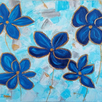 Картина под названием "Blue flowers" - Anna Ugusheva, Подлинное произведение искусства, Акрил