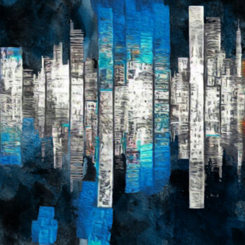 Digital Arts titled "Skyscrapers by nigh…" by Anna Vaasi, Original Artwork, Digital Painting