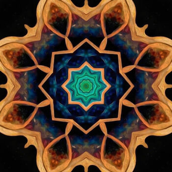 Цифровое искусство под названием "Golden Blue Mandala…" - Anna Vaasi, Подлинное произведение искусства, Цифровая живопись