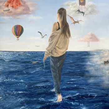 Painting titled "Looking for inspira…" by Anna Voronina, Original Artwork, Oil Mounted on Wood Stretcher frame