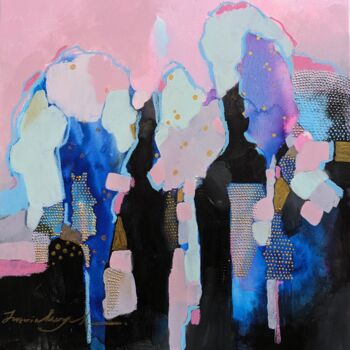 Painting titled "Pink sunset" by Anna Yuzvinkevych, Original Artwork, Acrylic Mounted on Wood Stretcher frame