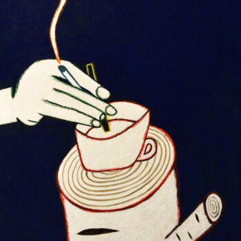 Painting titled "Breakfast on the bi…" by Anna Zhuleva, Original Artwork, Acrylic Mounted on Cardboard