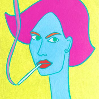Dessin intitulée "Naive Pop Art Portr…" par Anna Zhuleva, Œuvre d'art originale, Pastel
