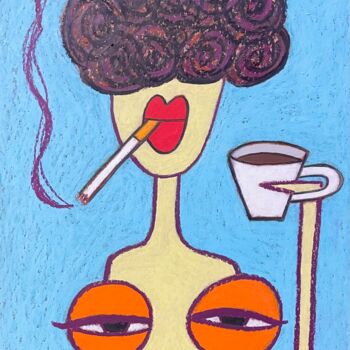 Dessin intitulée "My tits love coffee…" par Anna Zhuleva, Œuvre d'art originale, Pastel