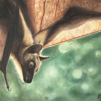 「Fruit bat」というタイトルの絵画 Anna Isaacによって, オリジナルのアートワーク, パステル 段ボールにマウント