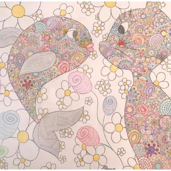 Рисунок под названием "Pesce Bacio Gatto" - Anna, Подлинное произведение искусства, Цветные карандаши