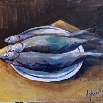 Картина под названием "Fishes" - Anna Aghanikyan, Подлинное произведение искусства, Масло