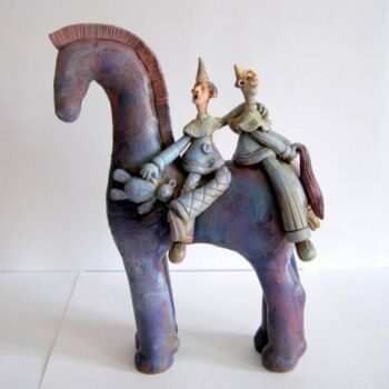 Sculpture titled "Riding by the horse" by Annaart, Original Artwork, Ceramics