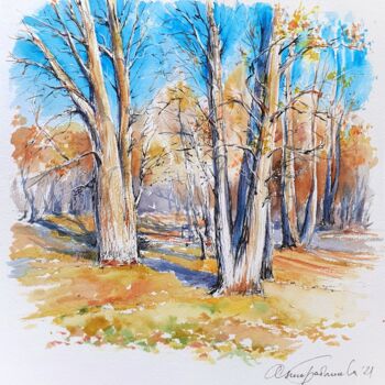 Картина под названием "Warm autumn" - Anna Babysheva, Подлинное произведение искусства, Акварель