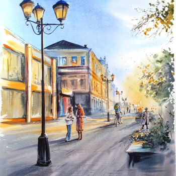 Painting titled "Early morning" by Anna Babysheva, Original Artwork, Watercolor