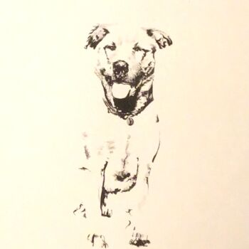 「Portrait chien」というタイトルの絵画 Annabel Labatieによって, オリジナルのアートワーク, インク ウッドストレッチャーフレームにマウント