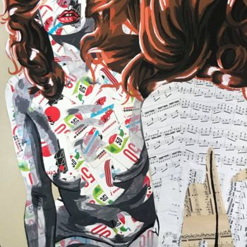 Collages titulada "L'influenceuse" por Annabelle Amory, Obra de arte original, Acrílico Montado en Bastidor de camilla de ma…
