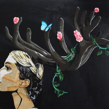Collages intitulée "Diane" par Annabelle Amory, Œuvre d'art originale, Acrylique Monté sur Châssis en bois