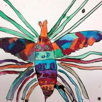 Pintura titulada "Insecte à l'aquarel…" por Annabelle Delage, Obra de arte original
