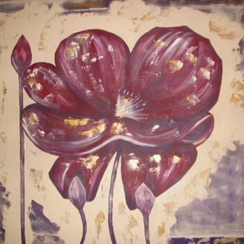 Painting titled "Fleur rouge" by Annabelle Malo, Original Artwork, Acrylic Mounted on Wood Stretcher frame