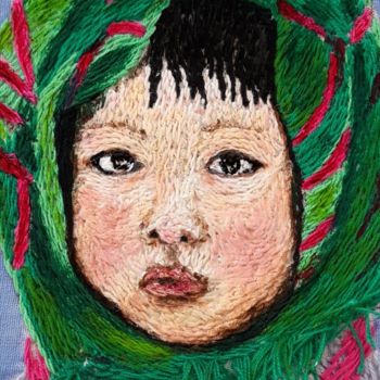 Textile Art titled "Pastorello tibetano…" by Anna Maglioccola, Original Artwork, Embroidery Mounted on Other rigid panel