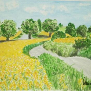 Painting titled "Ridente campagna in…" by Annada, Original Artwork, Watercolor