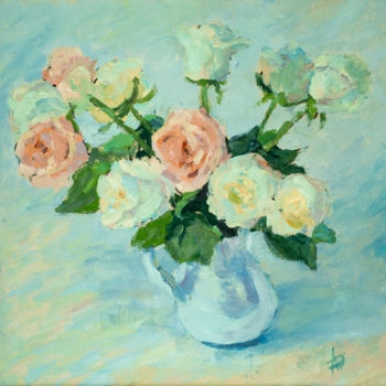 Pintura intitulada "Tea roses/ Чайные р…" por Anna Dolganova, Obras de arte originais, Óleo