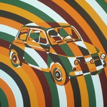 Painting titled "Chaotic Fiat 500 Arc" by Anna Gouws, Original Artwork, Oil