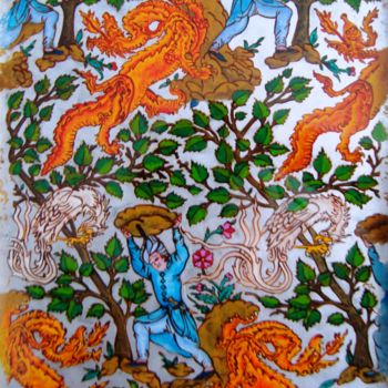 Peinture intitulée "Combattre le dragon" par Anna Amini, Œuvre d'art originale, Huile