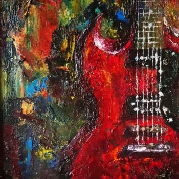 Картина под названием "Красная гитара" - Анна Гусева, Подлинное произведение искусства, Масло Установлен на Деревянная рама…