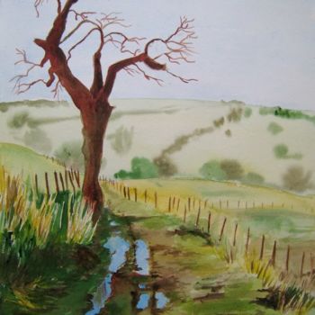 Peinture intitulée "Chemin boueux" par Annie Jolivet-Vilbois, Œuvre d'art originale, Aquarelle
