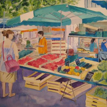 「Jour de marché」というタイトルの絵画 Annie Jolivet-Vilboisによって, オリジナルのアートワーク, 水彩画
