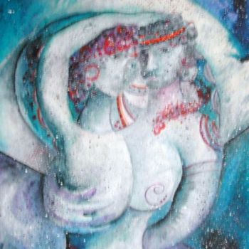 Malerei mit dem Titel "Amoureux en bleu" von Annakarin, Original-Kunstwerk, Öl