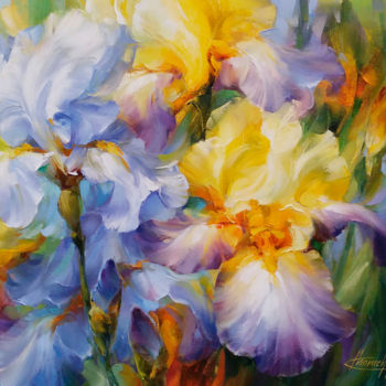 Painting titled ""Blue and yellow"" by Anna Khomchyk, Original Artwork, Oil