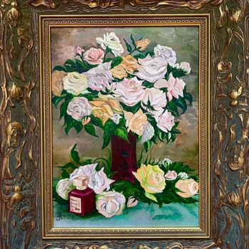 Ζωγραφική με τίτλο "Розы и парфюм" από Anna Kiptenko, Αυθεντικά έργα τέχνης, Λάδι Τοποθετήθηκε στο Χαρτόνι