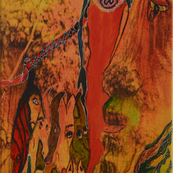 Malerei mit dem Titel "La reine rouge" von Laura Vassiliu, Original-Kunstwerk, Aquarell