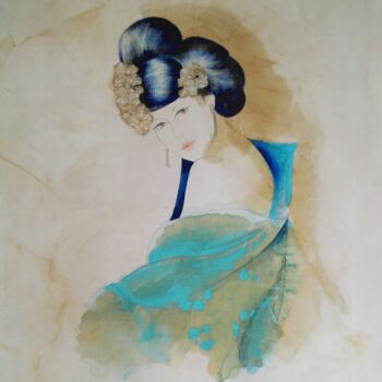 Painting titled "BLUE GEISHA" by Annalisa Giorgia Canella, Original Artwork, Acrylic Mounted on Wood Stretcher frame